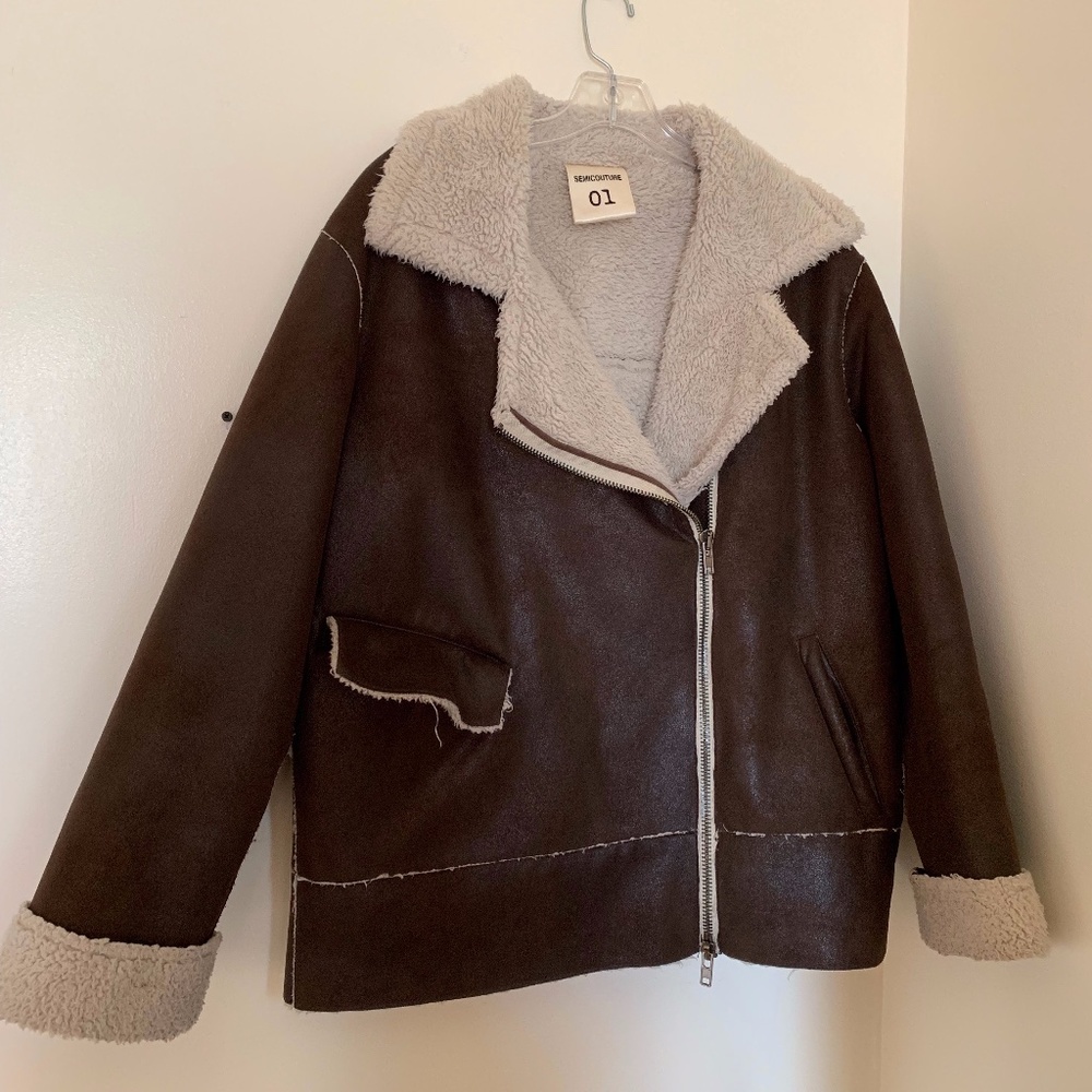 Semicouture Faux Shearling Moto/ Aviator Jacket